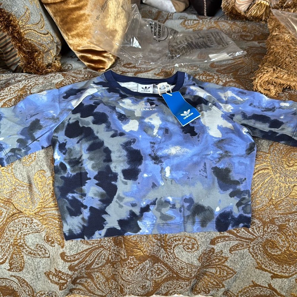 adidas Blue and Black Tie-Dye Crop Top